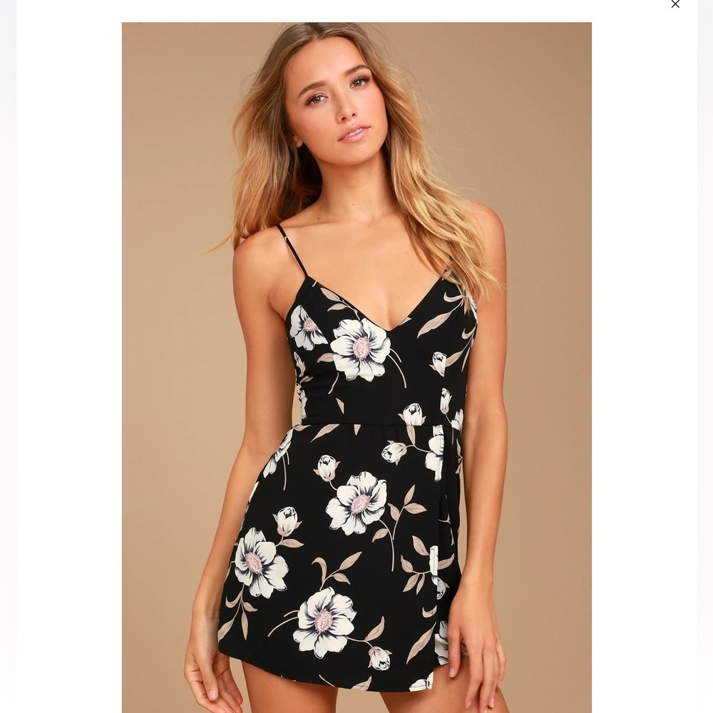 Lulu’s Magical Meadow Black Floral Print Skort Dress - Black Floral, Size Small